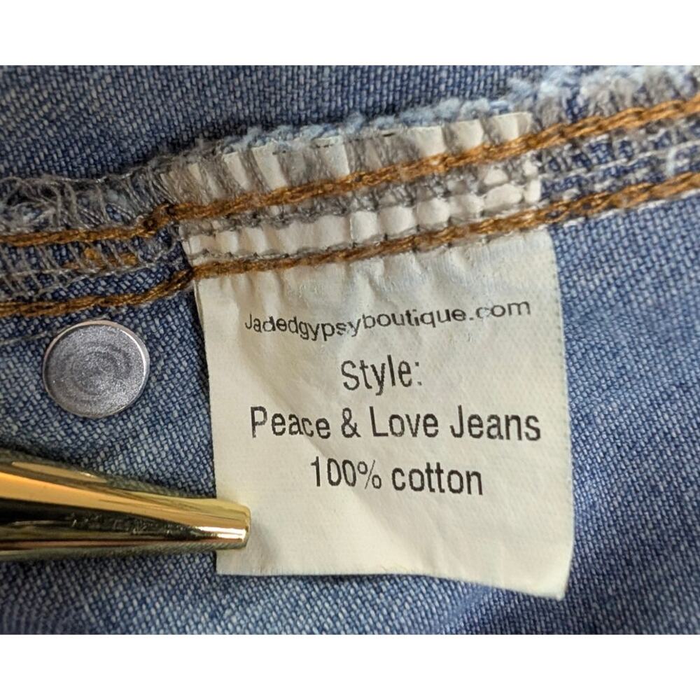 Jaded Gypsy Peace&Love Jeans Distressed Boho Chic Patchwork S/M Coastal Cowgirl - Picture 12 of 16